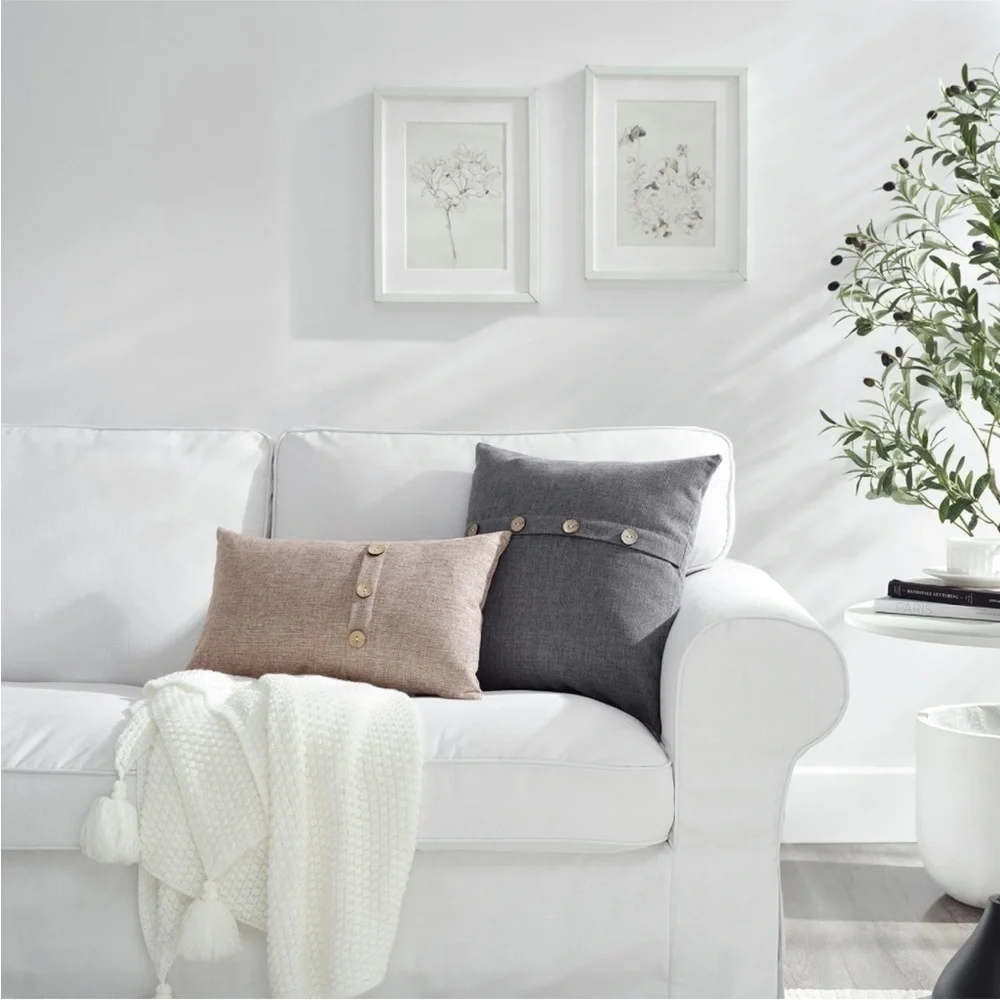 Farmhouse Mid Century Modern Bohemian Decorative Grey Linen Pillow Case Cover